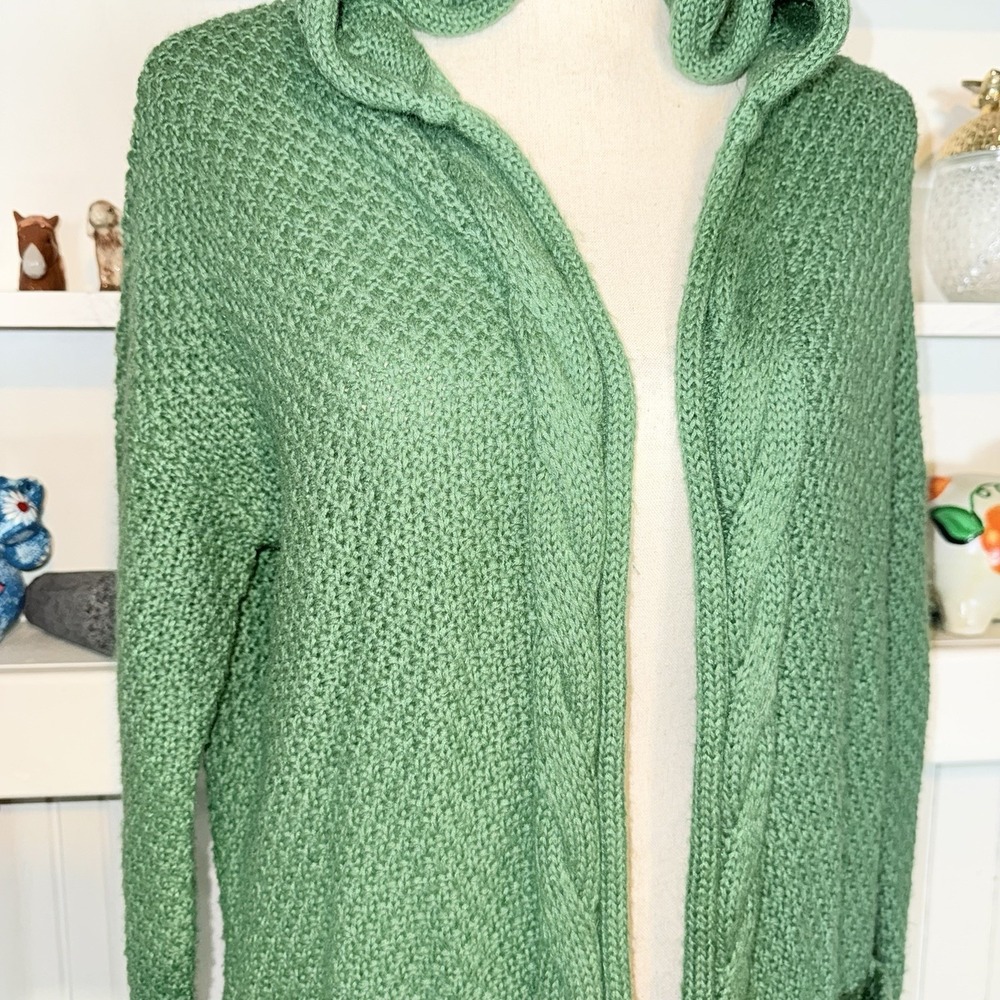 Christopher & Banks Green Medium Women's Knit Open Front Hooded Sweater - Picture 3 of 8